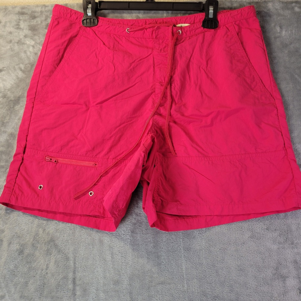 Eddie Bauer Mens‎ M Red Nylon Drawstring Shorts Velcro Waist Zipper Pocket